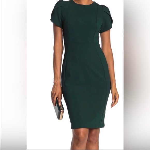 Calvin Klein forest green tulip sleeve sheath dress - Picture 9 of 10